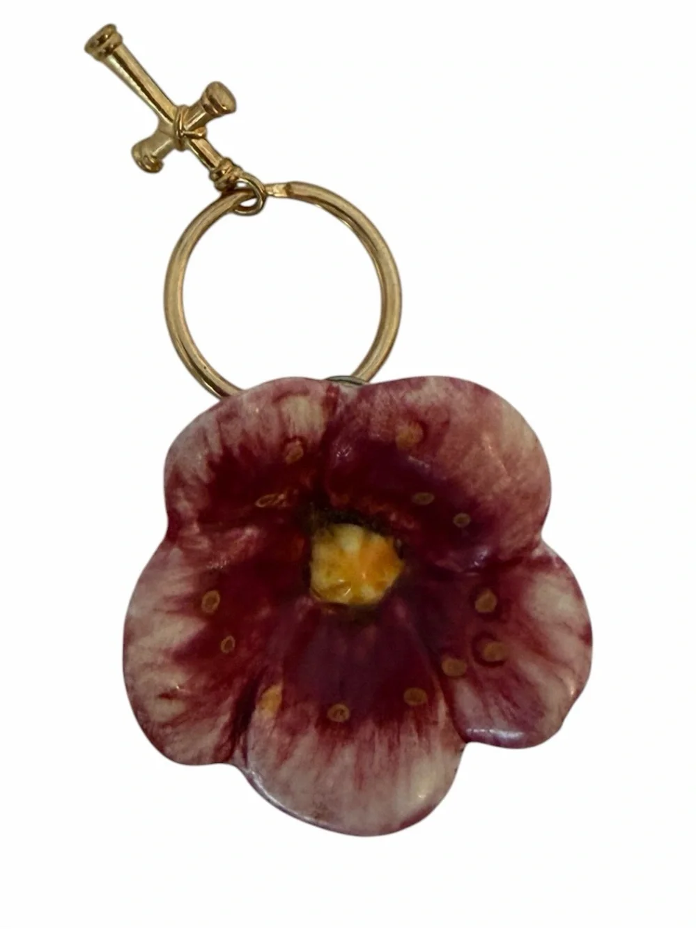 Gold‑Plated Key Ring with Silver‑Plated Floral Charm  Botanical